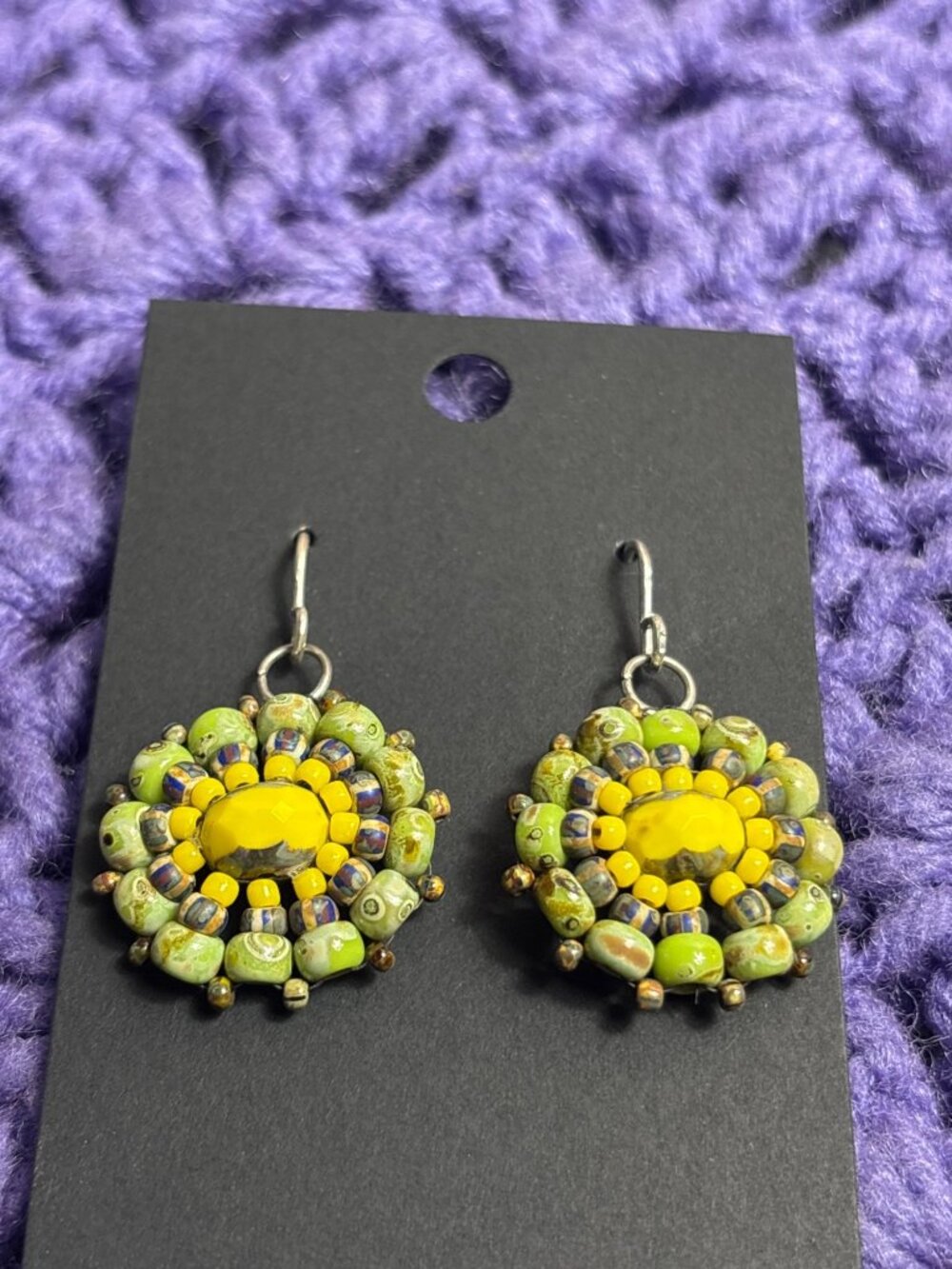Artisan Multicolor Glass Seed Bead Dangle Earrings 1 inch